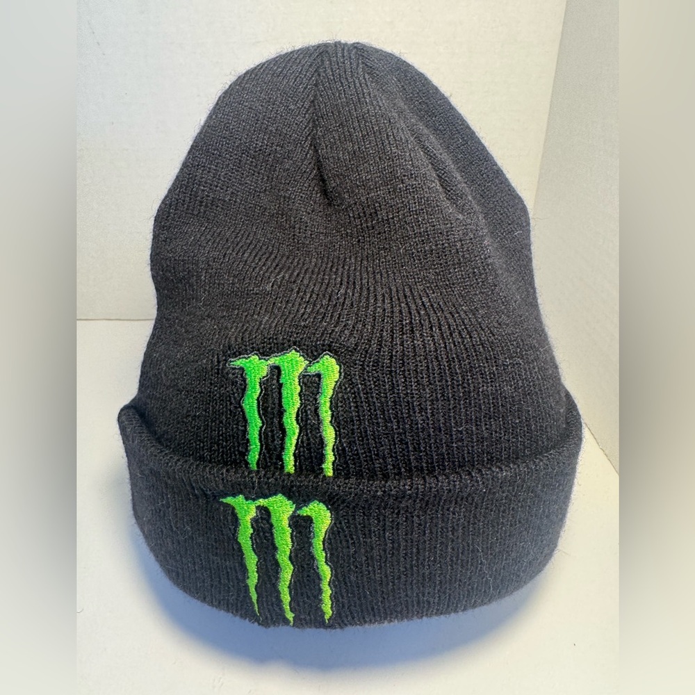 New Embroidered Monster Energy Drink Athletic Beanie Black With Green One Size
